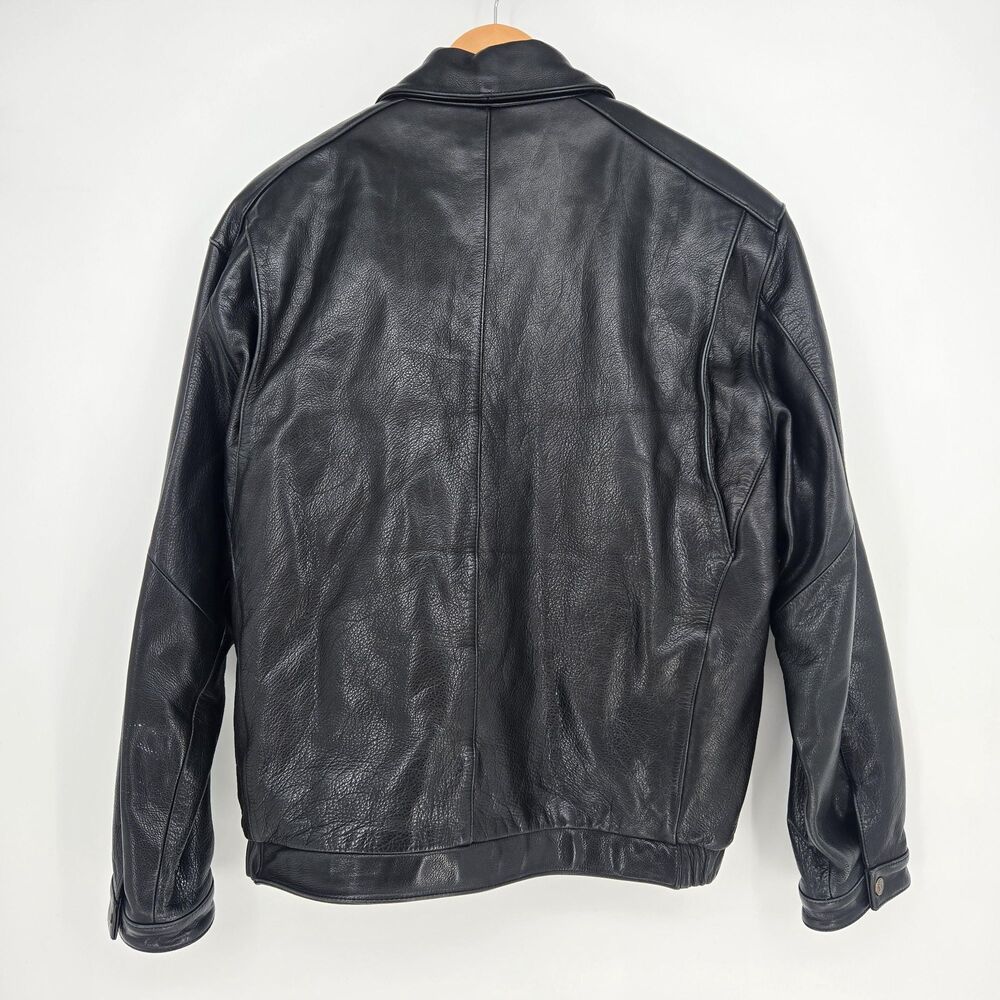 Vintage Bruno Magli black leather jacket with wool lining - mens 44 - Picture 2 of 16